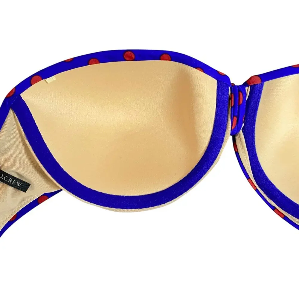 J. Crew Strapless Bandeau Bikini Top & String Bottom Blue Polka Dot Small 32D - Picture 7 of 16